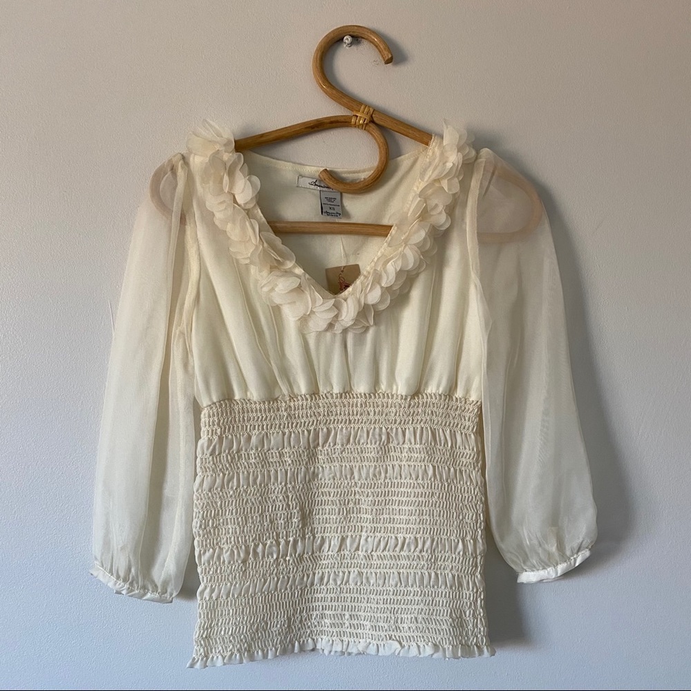 NWT AMERICAN RAG Ivory floral appliqué blouse XS